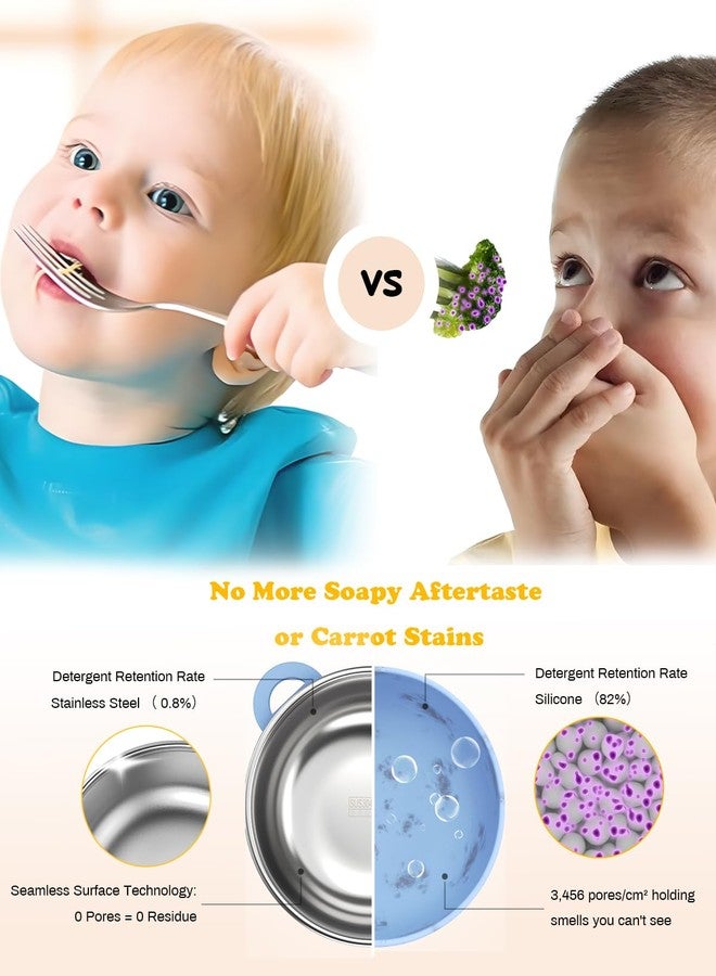 Bakpoco Baby Suction Bowls with Lids 4-Pack, 2-in-1 Stainless Steel 304 Toddler Bowl & Removable Silicone Suction Kids Bowl Plate Set Non Toxic Snack Dishes for Self-Feeding, Ocean Explorer Set - Image 3